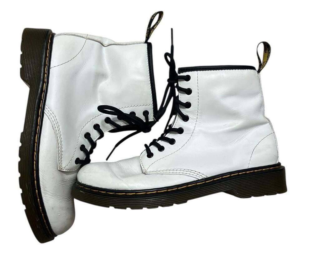 Dr. Martens White Leather Round Toe Lace Up Zip Ankle Boots 4 Youth Grunge Emo